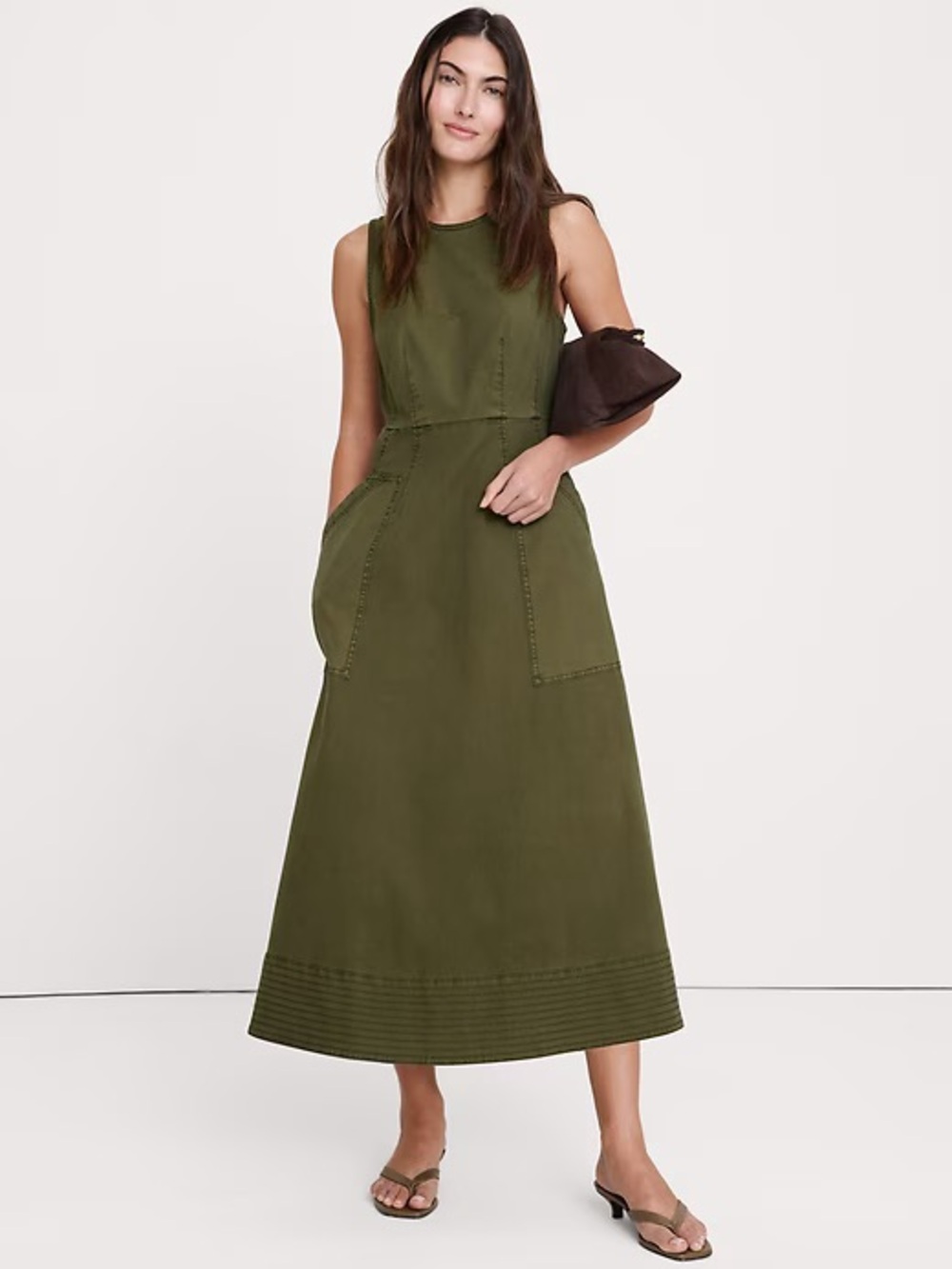 NWT! BANANA REPUBLIC COTTON CANVAS UTILITY POCKET MAXI DRESS - SIZE XL✈️